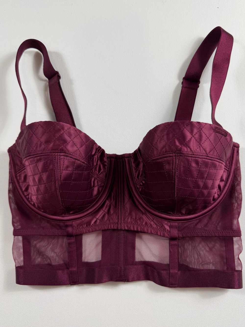 Victoria’s Secret Very Sexy Longline Bustier Balconette Bra Burgundy Satin 32D